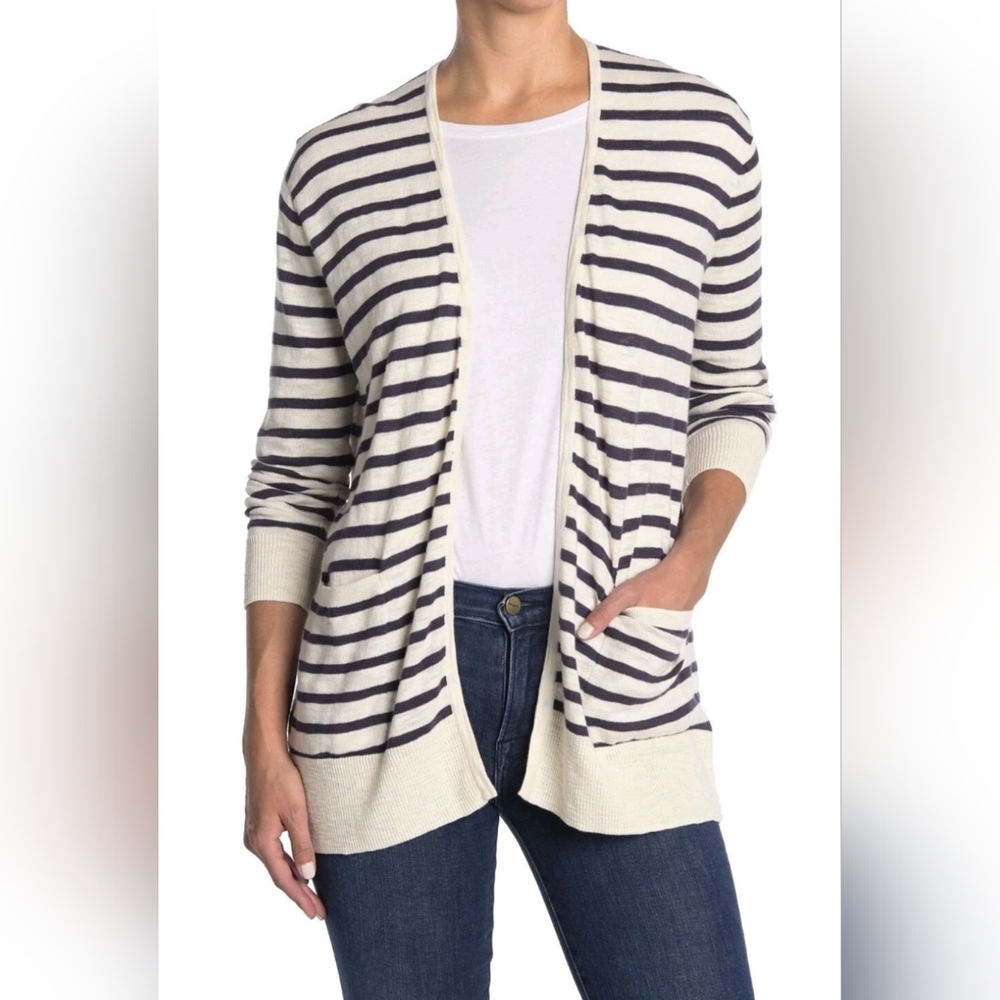 Madewell Striped Pearl Ivory Lightweight Pocket Cardigan Size Medium